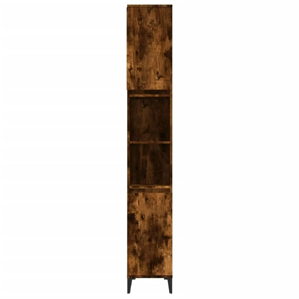 Bathroom Cabinet Smoked Oak 30x30x190 cm Engineered Wood 819801