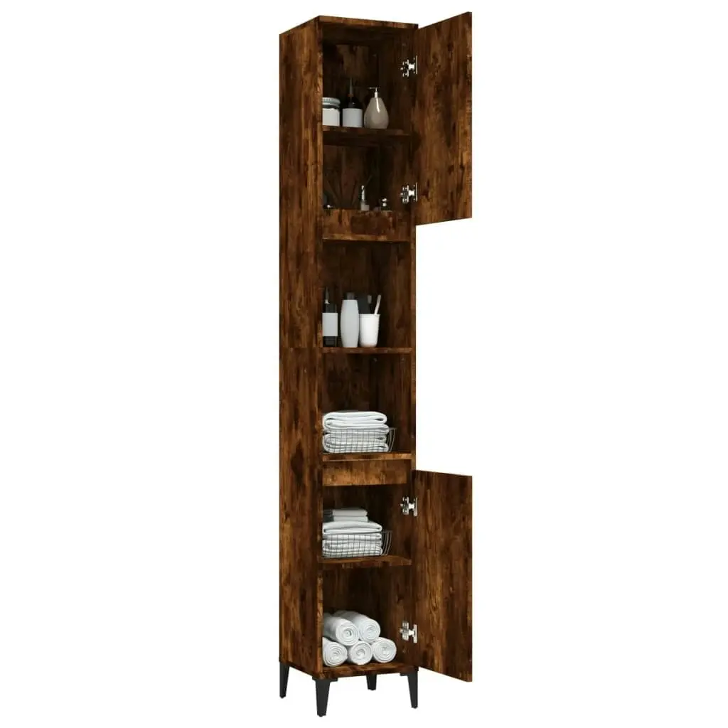 Bathroom Cabinet Smoked Oak 30x30x190 cm Engineered Wood 819801