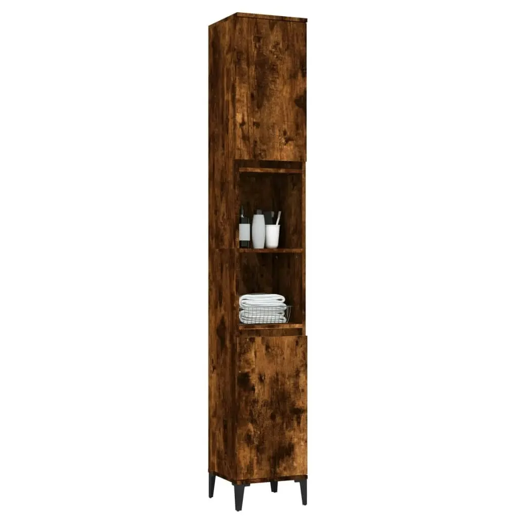 Bathroom Cabinet Smoked Oak 30x30x190 cm Engineered Wood 819801