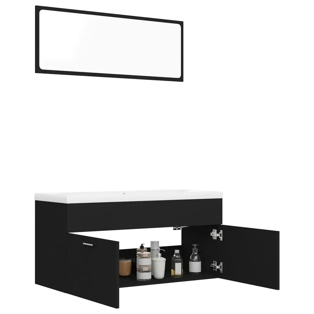 Bathroom Furniture Set Black Engineered Wood 3070893