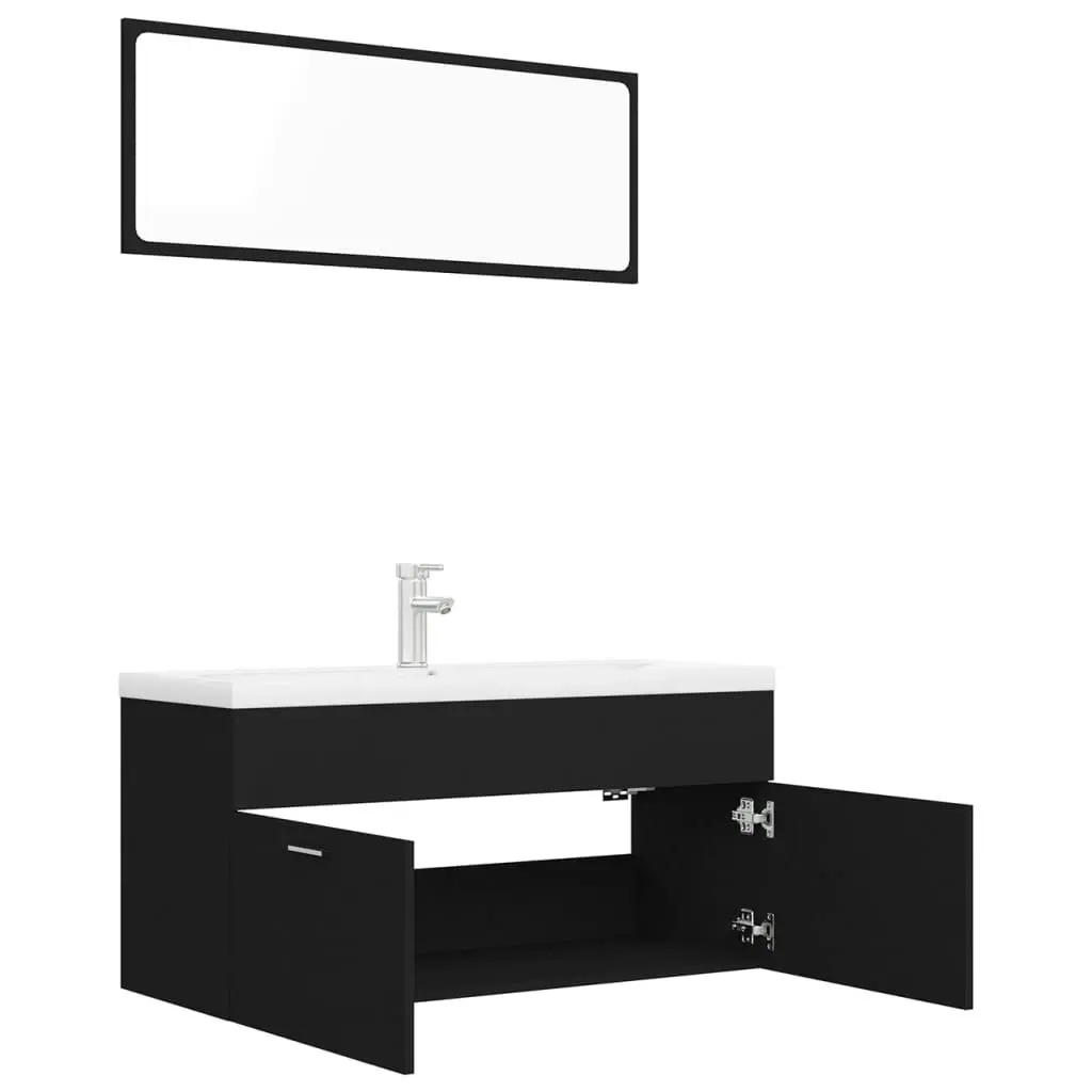 Bathroom Furniture Set Black Engineered Wood 3070893