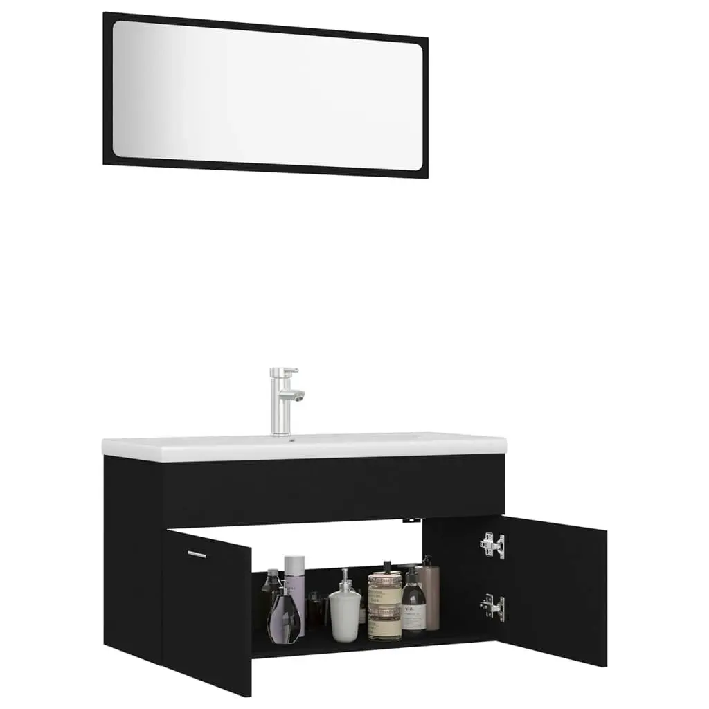 Bathroom Furniture Set Black Engineered Wood 3070884