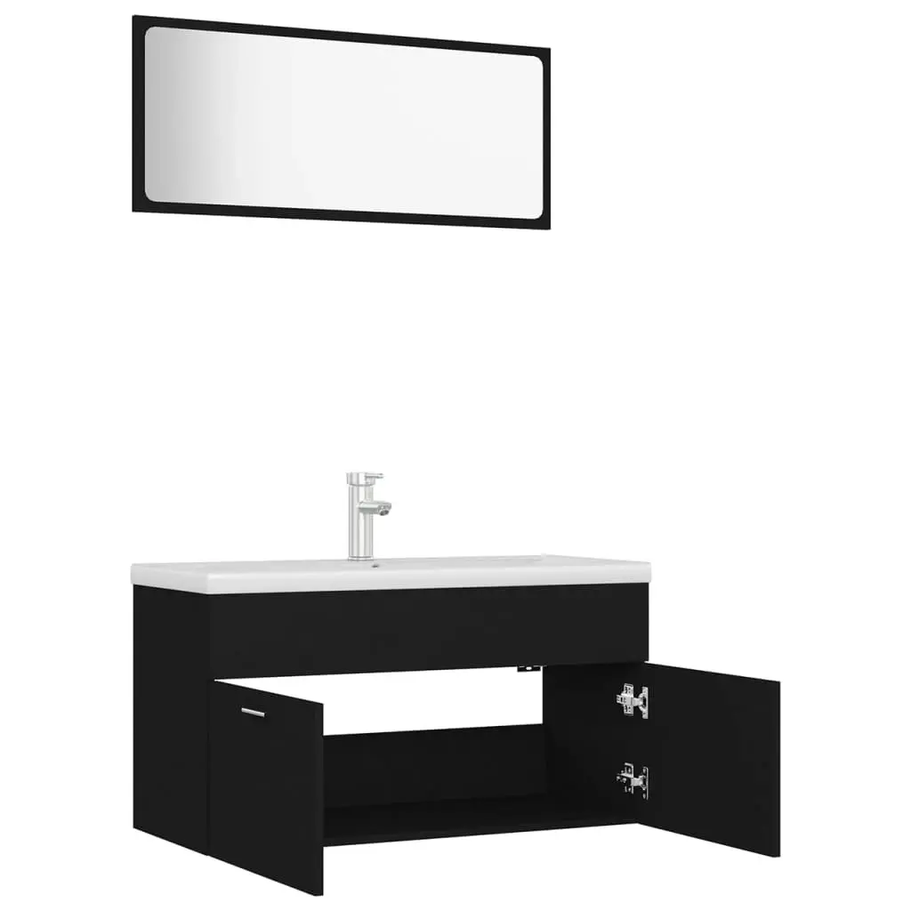 Bathroom Furniture Set Black Engineered Wood 3070884