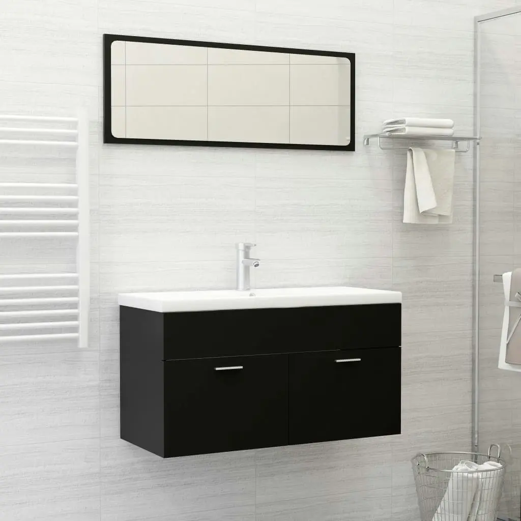 Bathroom Furniture Set Black Engineered Wood 3070884