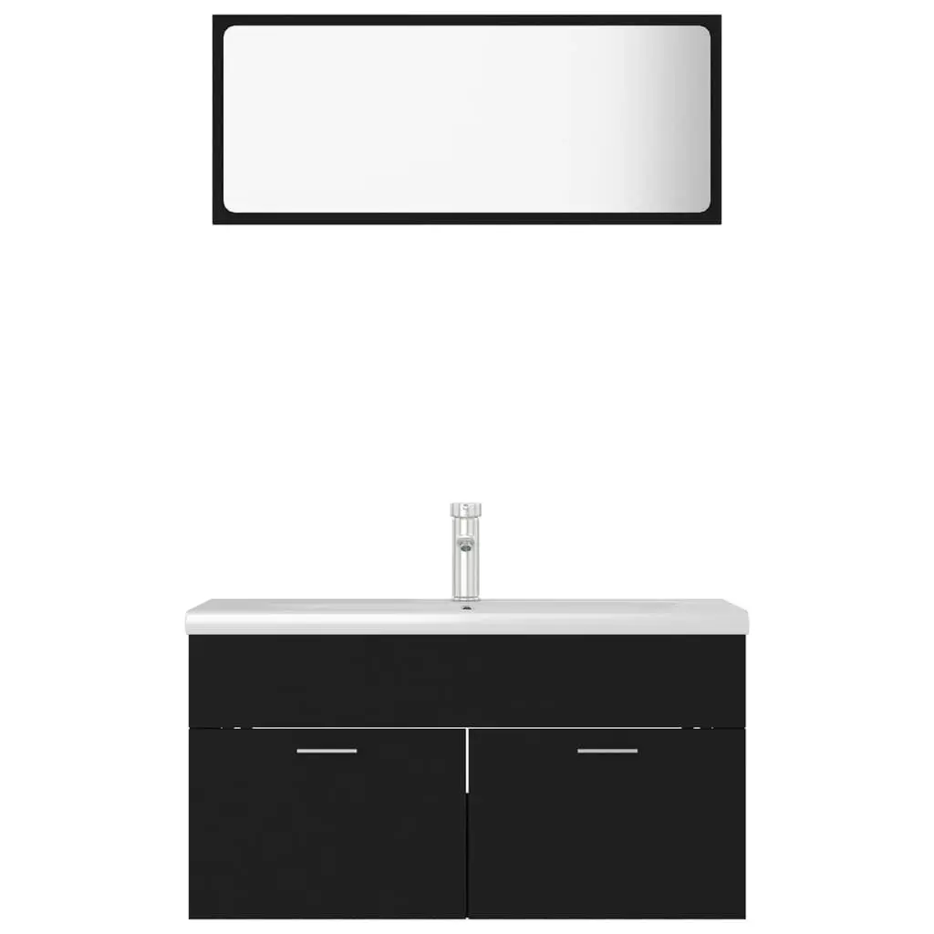 Bathroom Furniture Set Black Engineered Wood 3070884