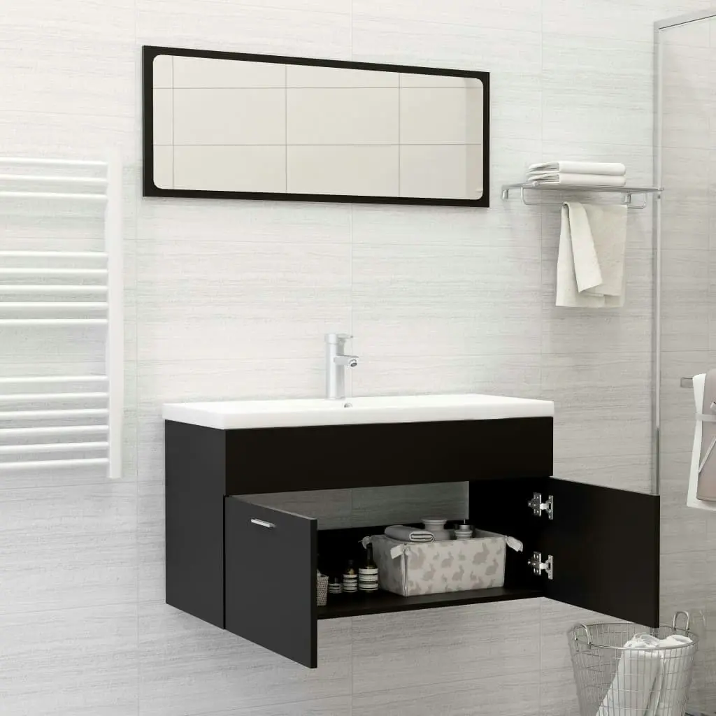 Bathroom Furniture Set Black Engineered Wood 3070884