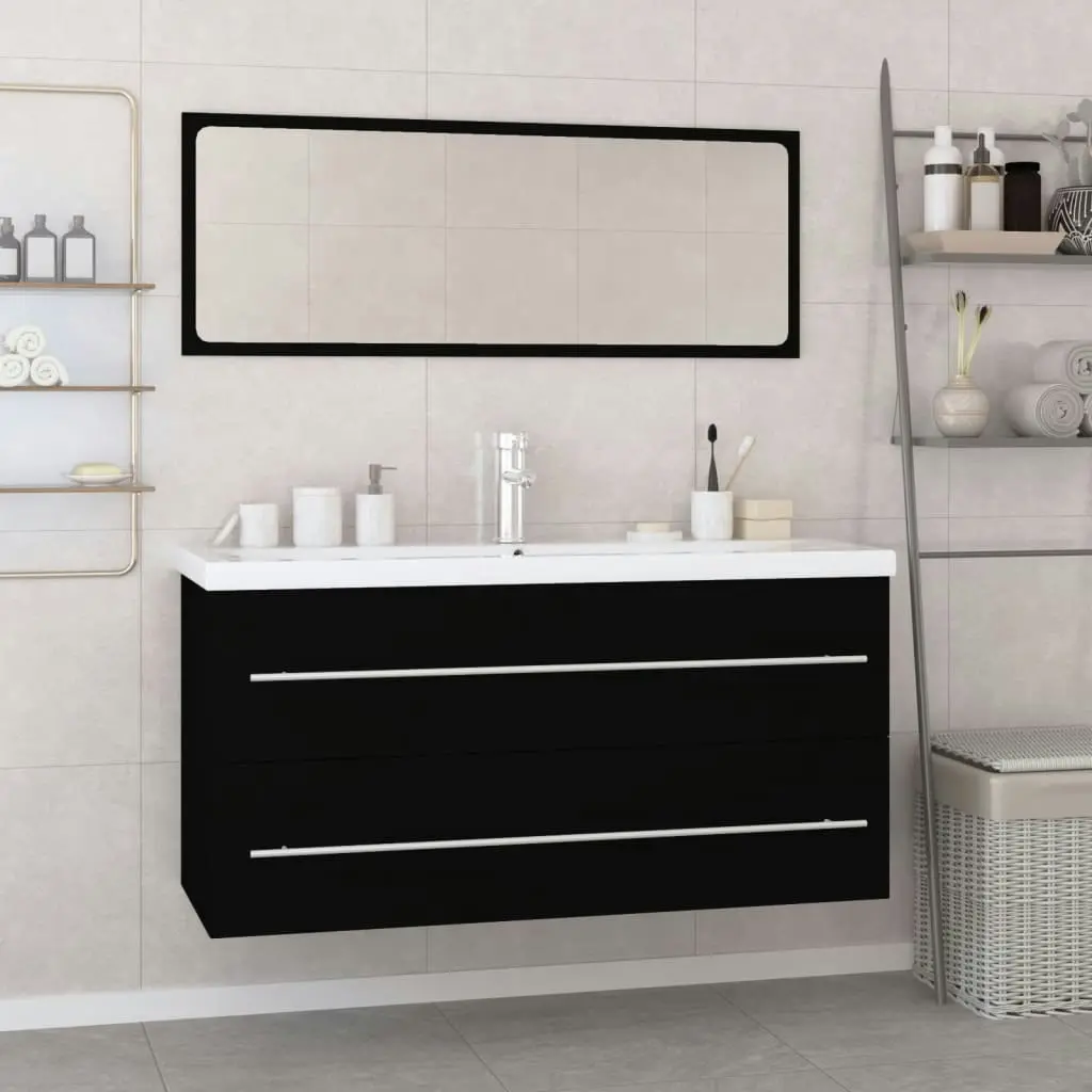 Bathroom Furniture Set Black Engineered Wood 3152854