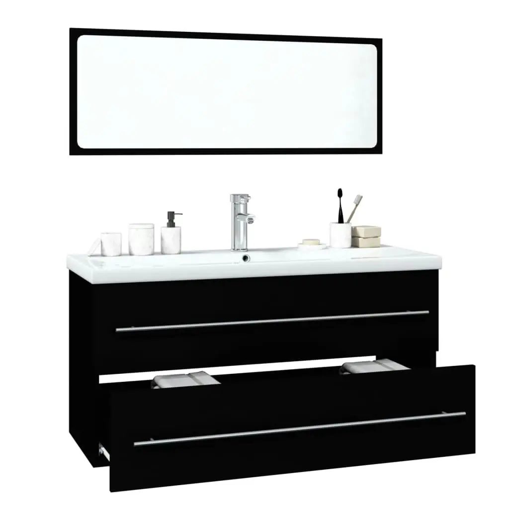 Bathroom Furniture Set Black Engineered Wood 3152854