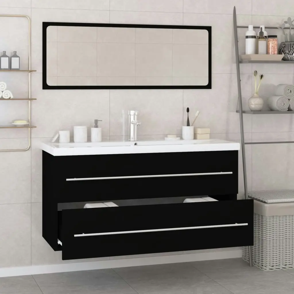 Bathroom Furniture Set Black Engineered Wood 3152854