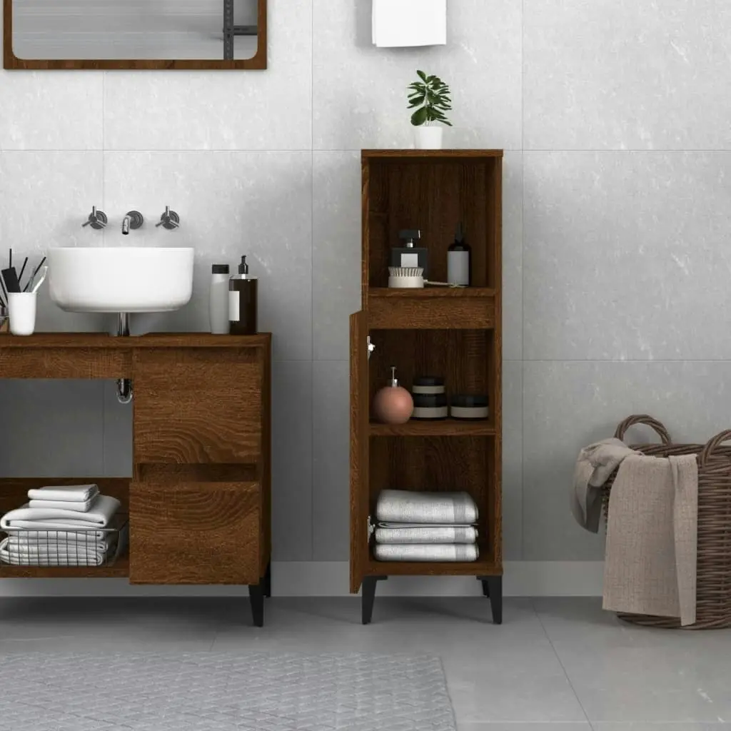 Bathroom Cabinet Brown Oak 30x30x100 cm Engineered Wood 819819