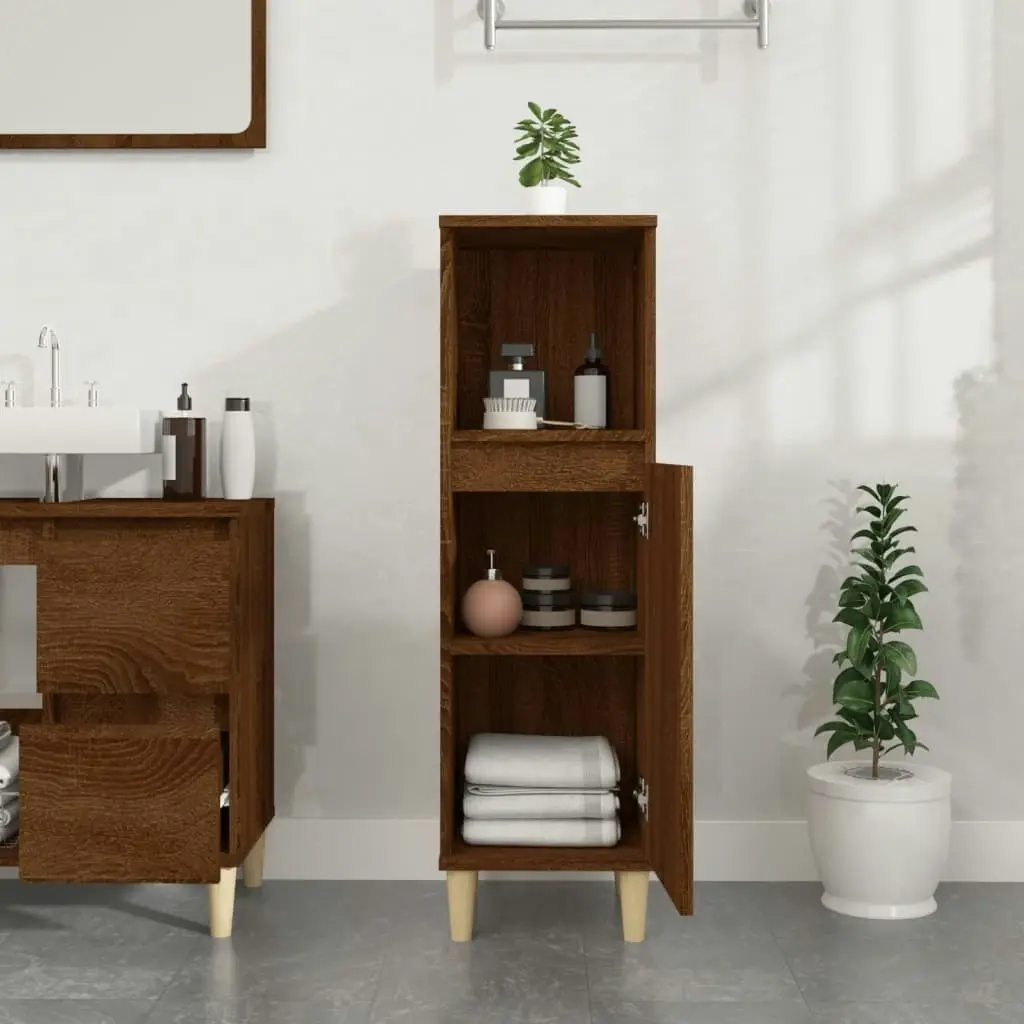 Bathroom Cabinet Brown Oak 30x30x100 cm Engineered Wood 819811