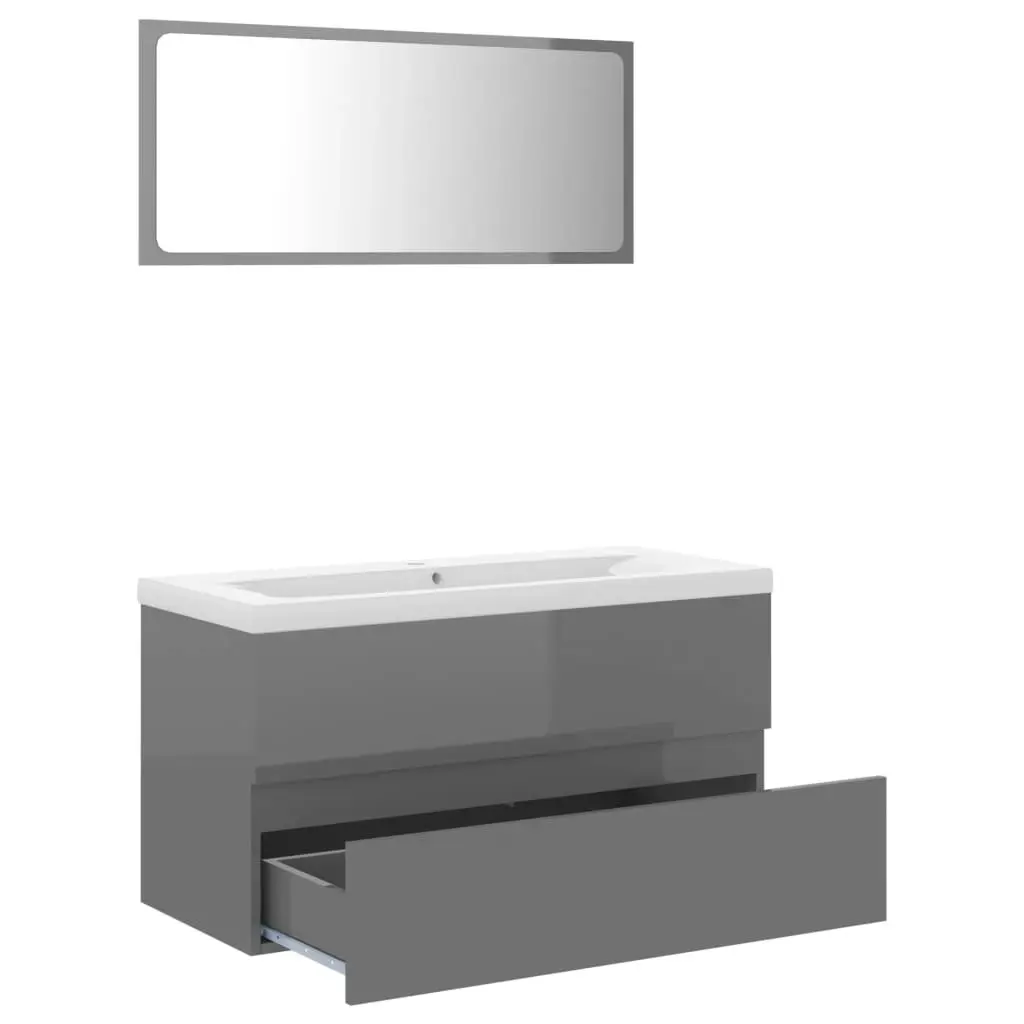 Bathroom Furniture Set High Gloss Grey Engineered Wood 3071611