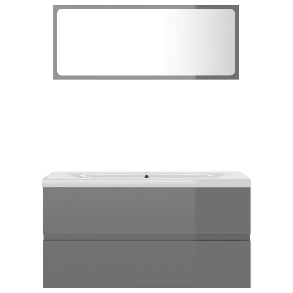 Bathroom Furniture Set High Gloss Grey Engineered Wood 3071611