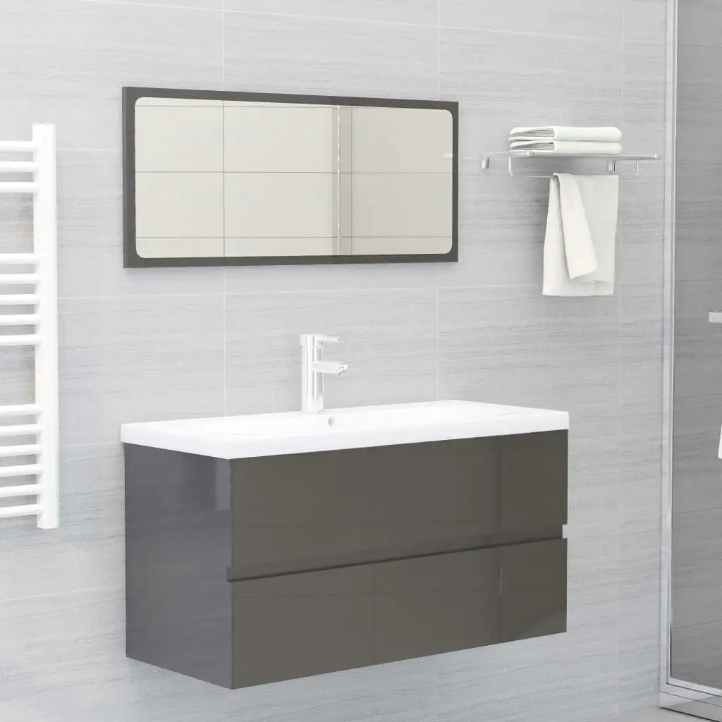 Bathroom Furniture Set High Gloss Grey Engineered Wood 3071611