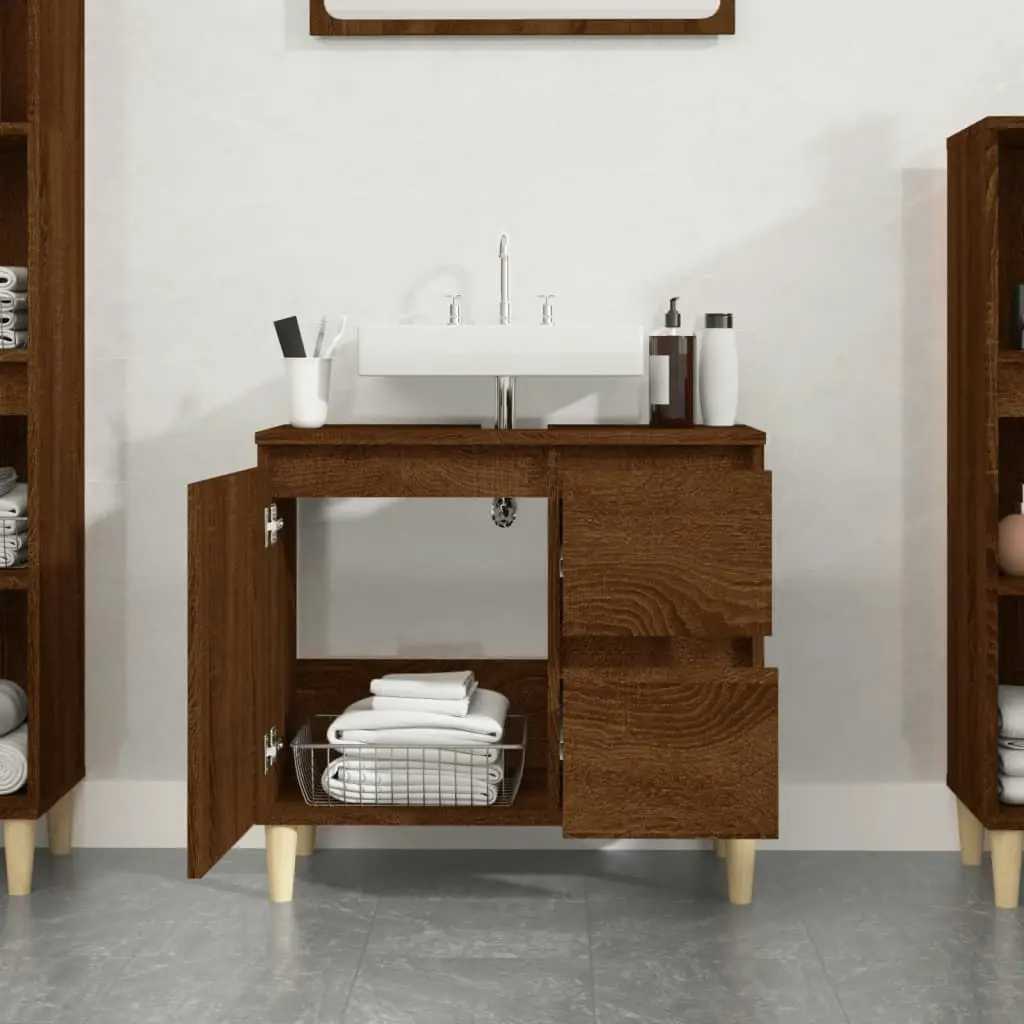 Bathroom Cabinet Brown Oak 65x33x60 cm Engineered Wood 819827