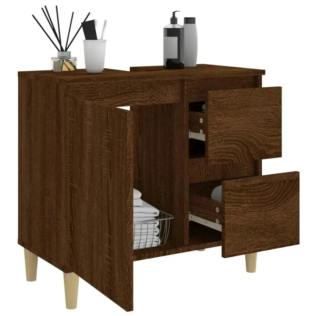 Bathroom Cabinet Brown Oak 65x33x60 cm Engineered Wood 819827