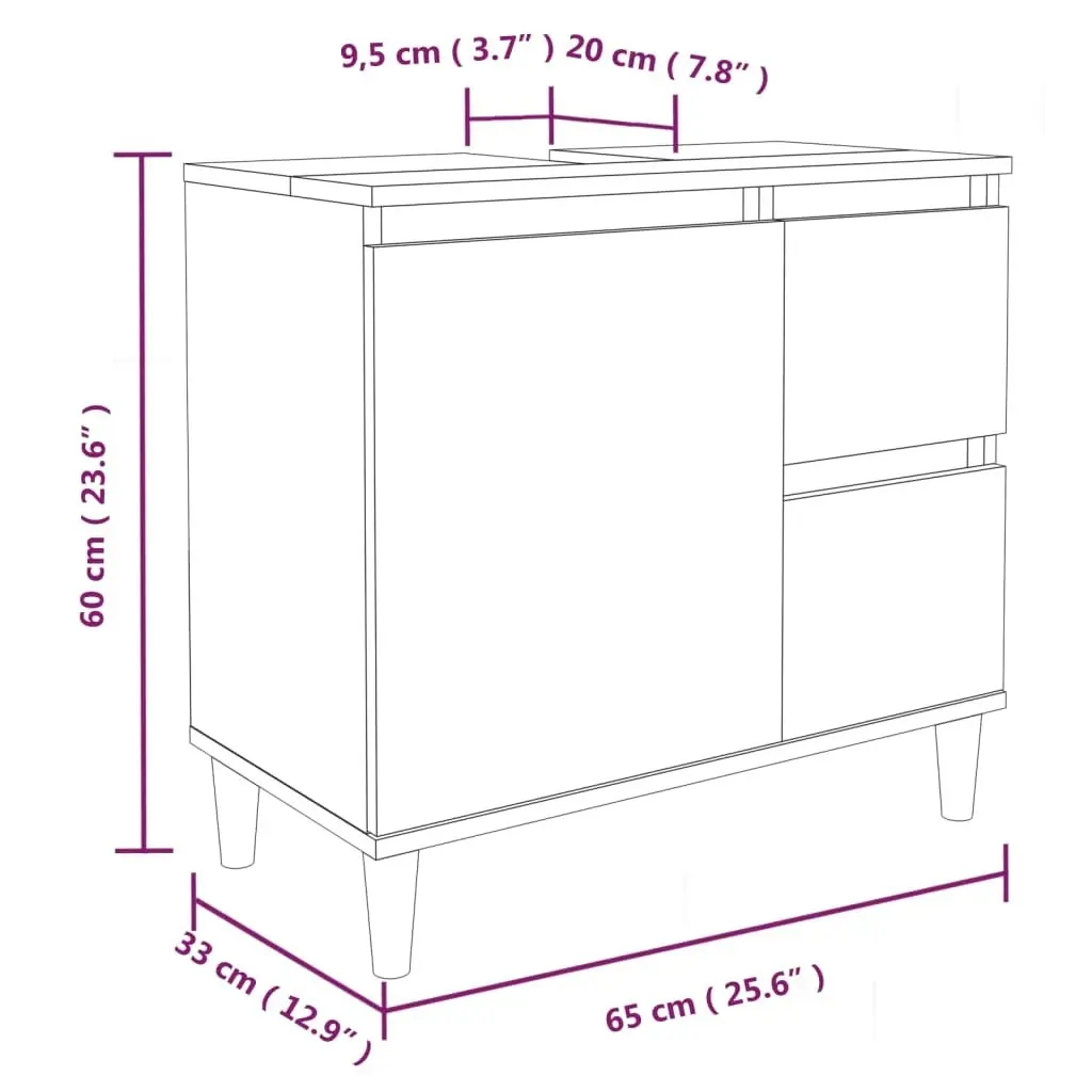 Bathroom Cabinet Brown Oak 65x33x60 cm Engineered Wood 819827