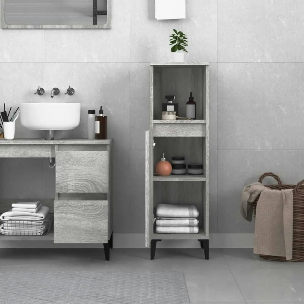 Bathroom Cabinet Grey Sonoma 30x30x100 cm Engineered Wood 819818