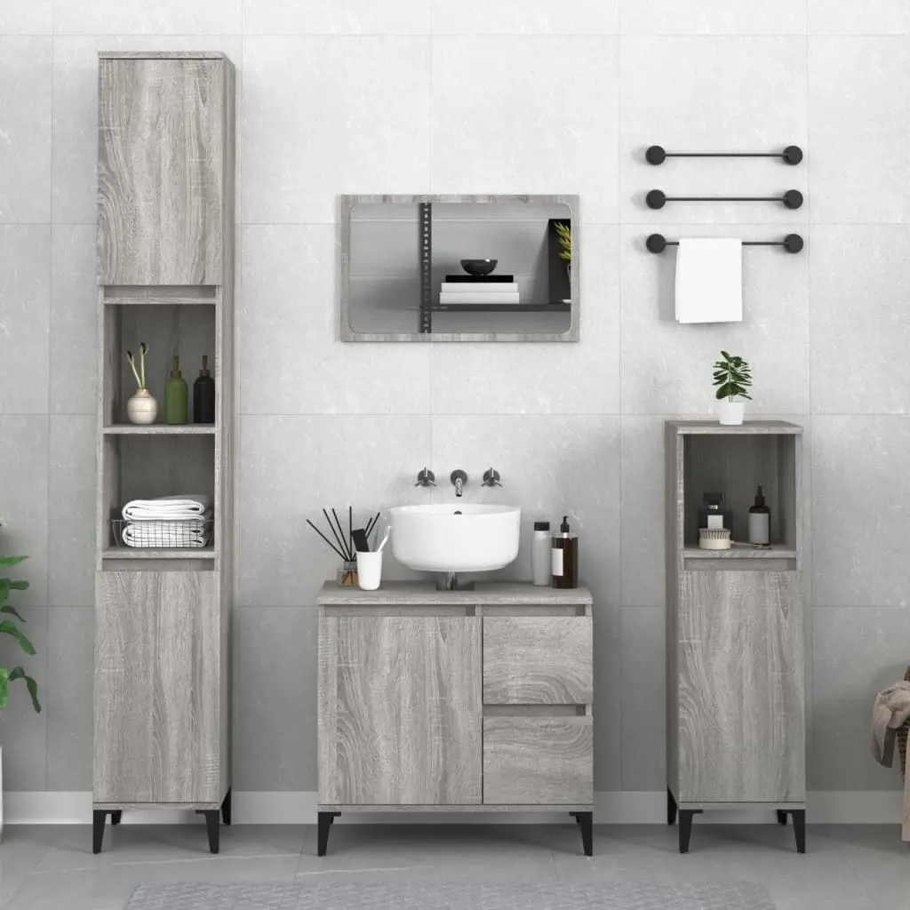 Bathroom Cabinet Grey Sonoma 30x30x100 cm Engineered Wood 819818