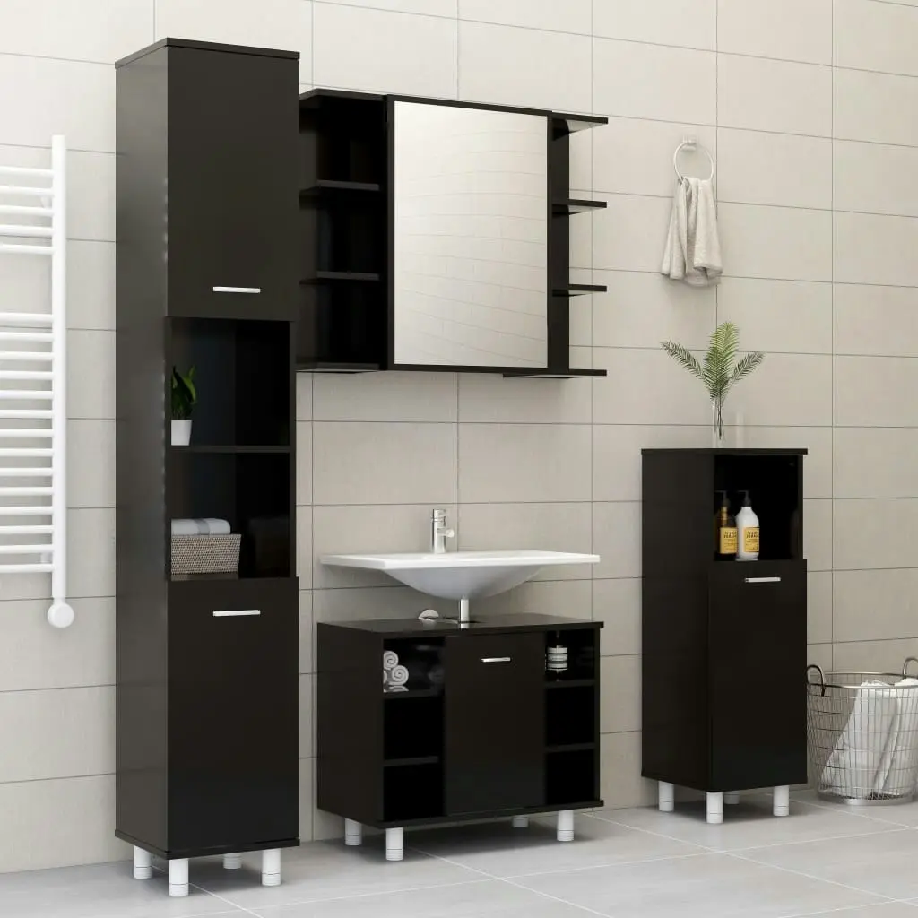 Bathroom Cabinet Black 30x30x95 cm Engineered Wood 802616