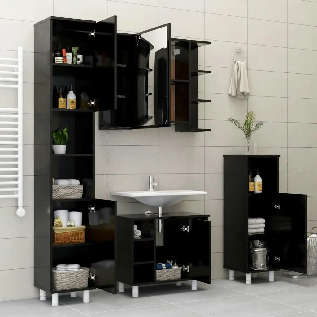 Bathroom Cabinet Black 30x30x95 cm Engineered Wood 802616