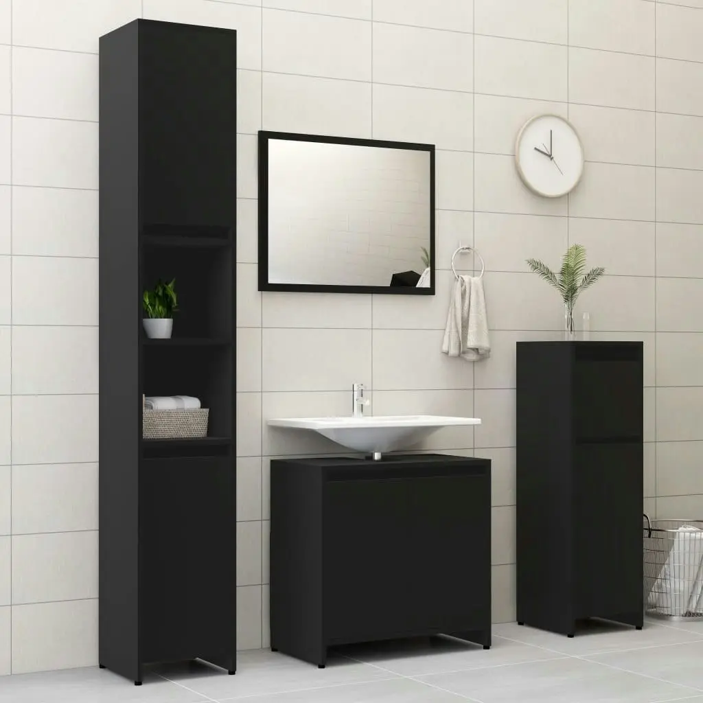 Bathroom Cabinet Black 30x30x95 cm Engineered Wood 802661