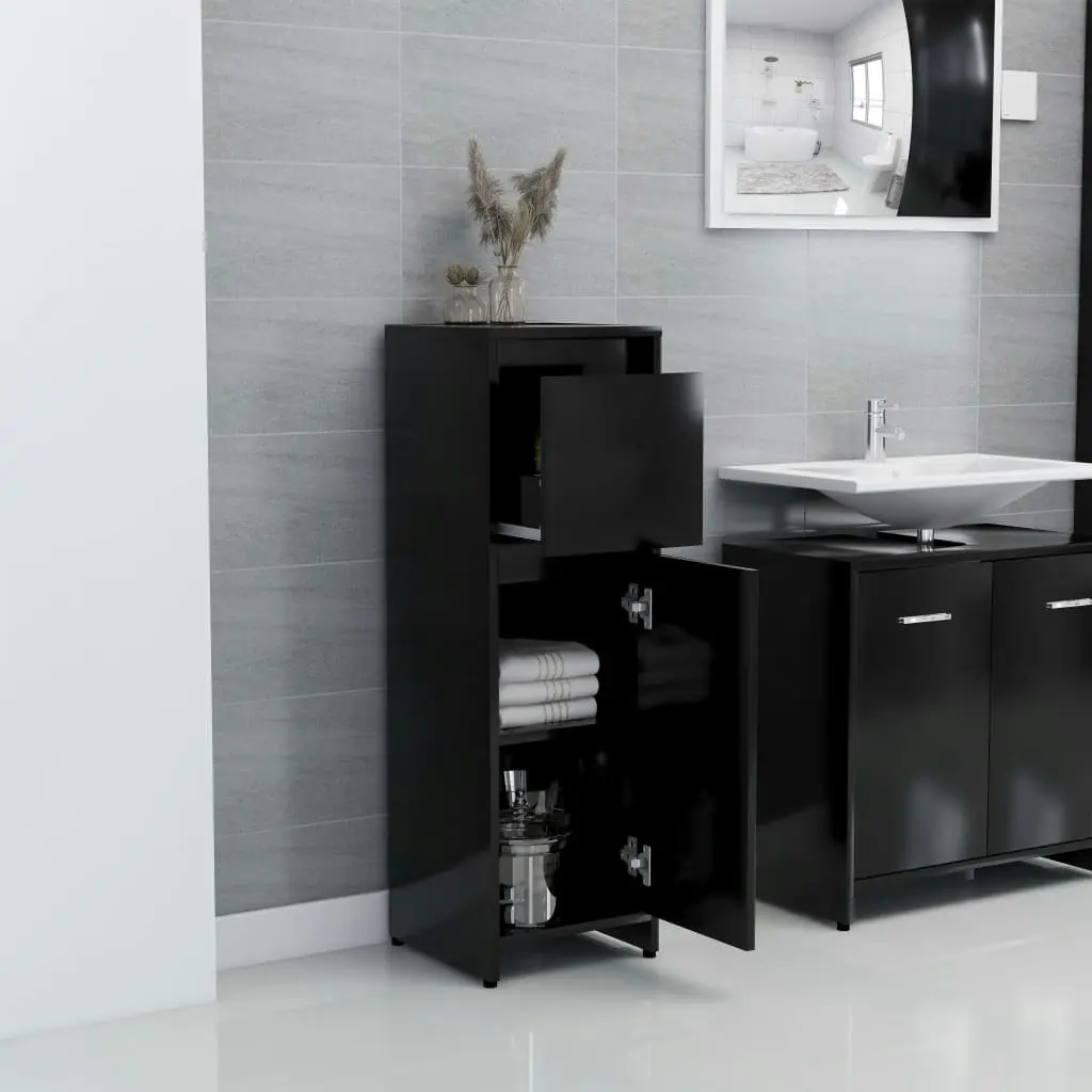 Bathroom Cabinet Black 30x30x95 cm Engineered Wood 802661