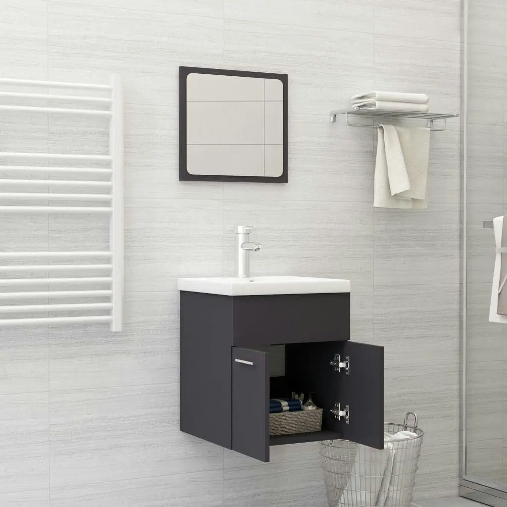 Bathroom Furniture Set Grey Engineered Wood 3070858