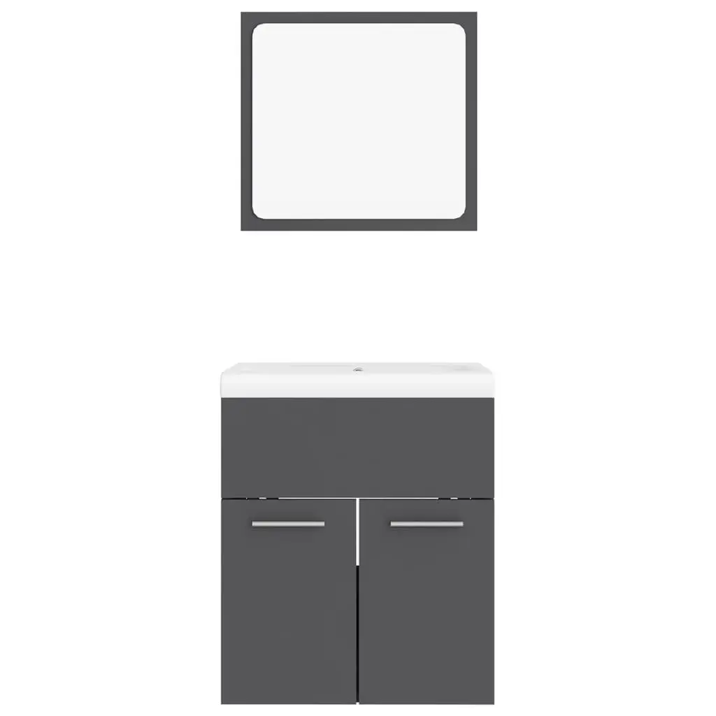 Bathroom Furniture Set Grey Engineered Wood 3070858