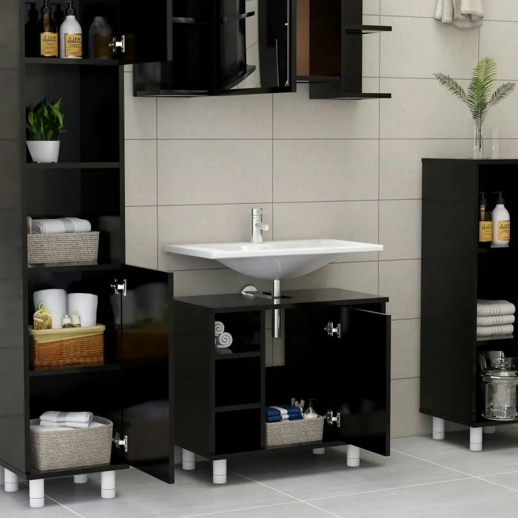 Bathroom Cabinet Black 60x32x53.5 cm Engineered Wood 802634