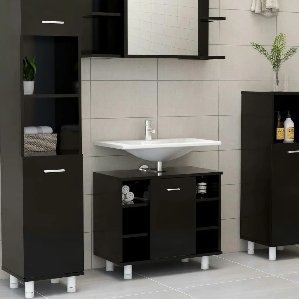 Bathroom Cabinet Black 60x32x53.5 cm Engineered Wood 802634