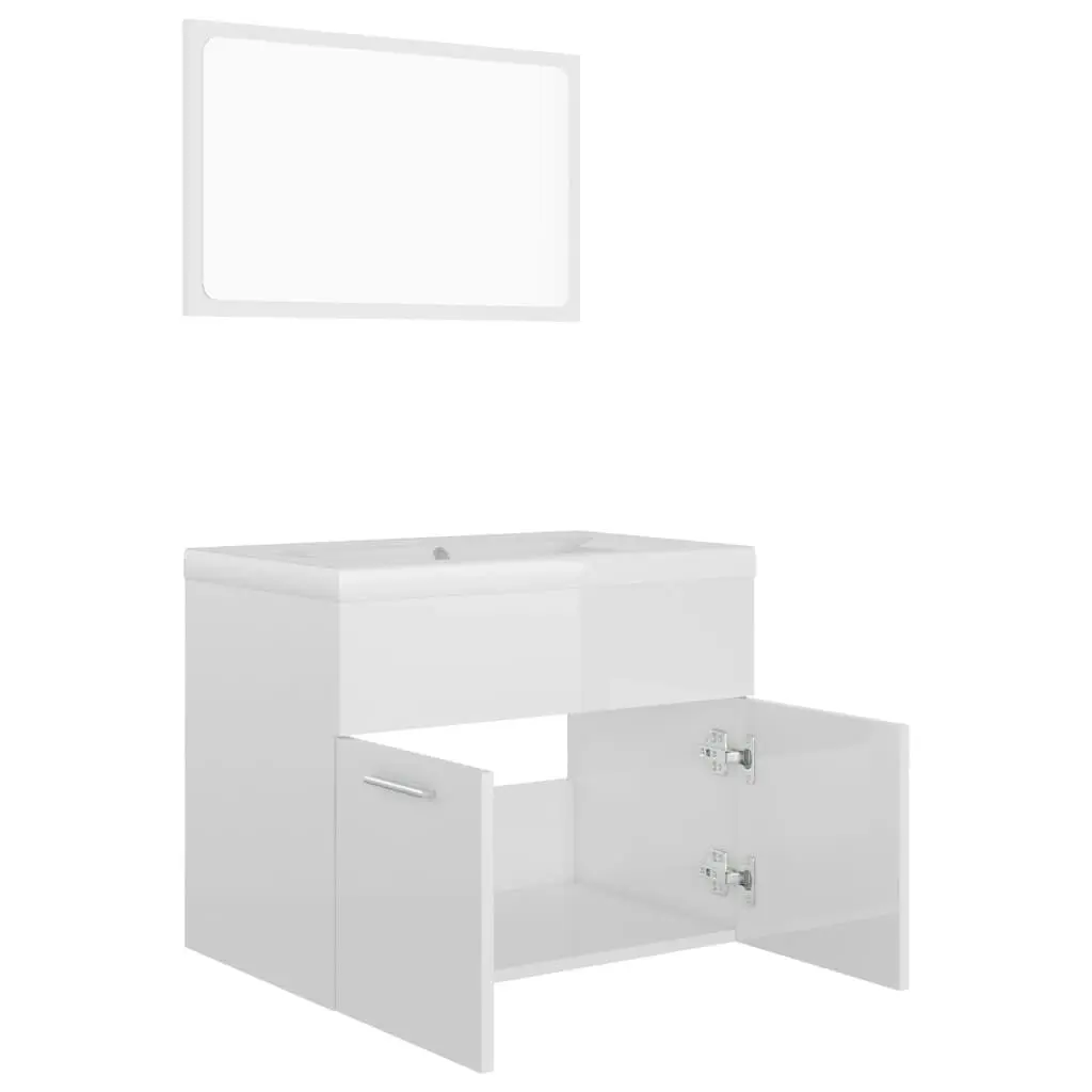 Bathroom Furniture Set High Gloss White Engineered Wood 3070871