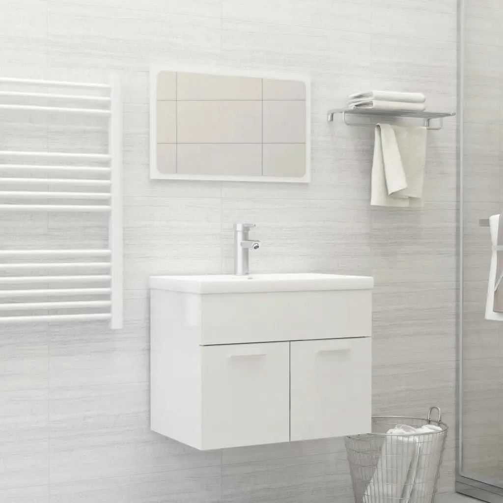 Bathroom Furniture Set High Gloss White Engineered Wood 3070871