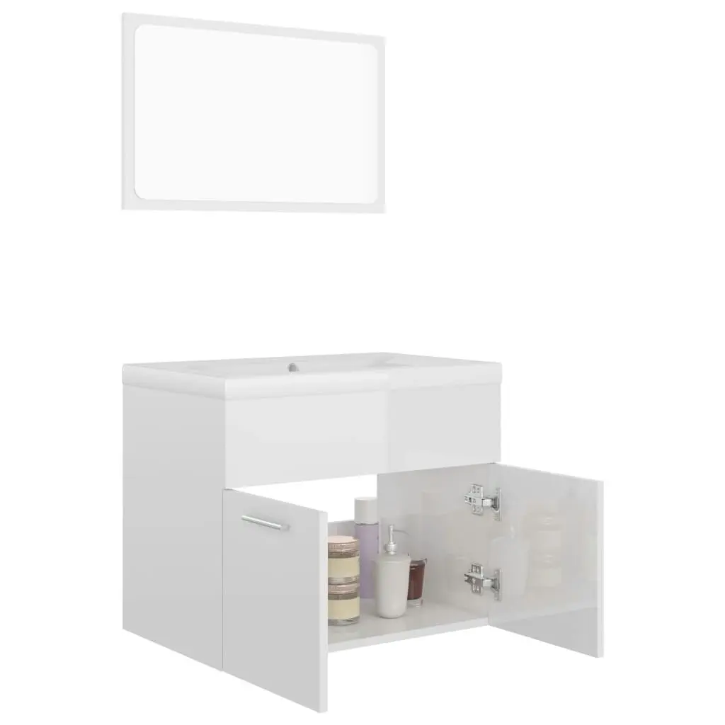 Bathroom Furniture Set High Gloss White Engineered Wood 3070871