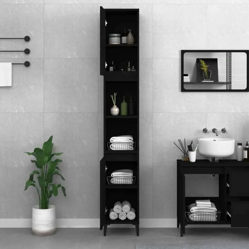 Bathroom Cabinet Black 30x30x190 cm Engineered Wood 819797