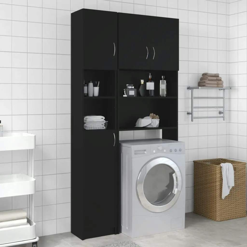 Bathroom Cabinet Black 32x25.5x190 cm Engineered Wood 802877