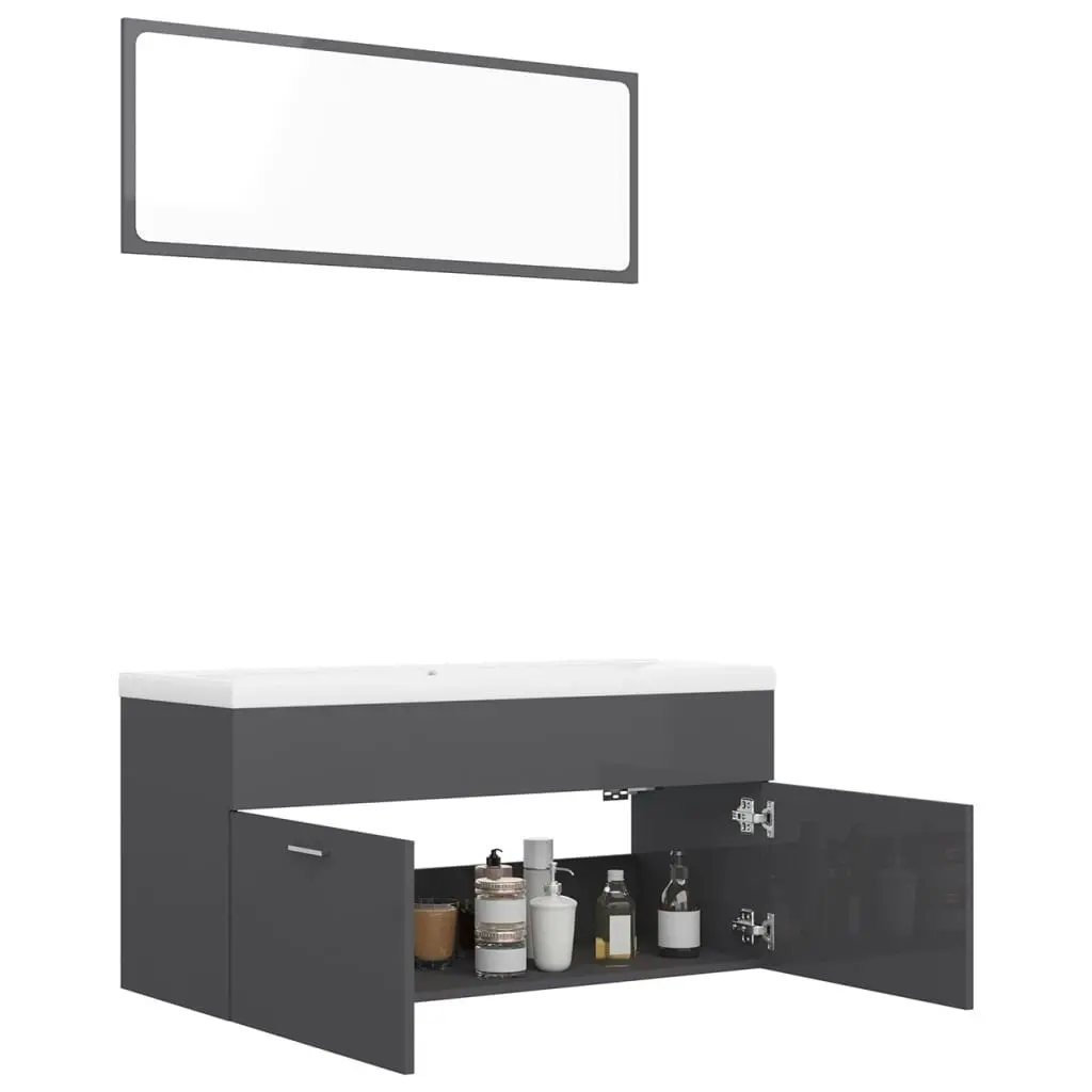 Bathroom Furniture Set High Gloss Grey Engineered Wood 3070900