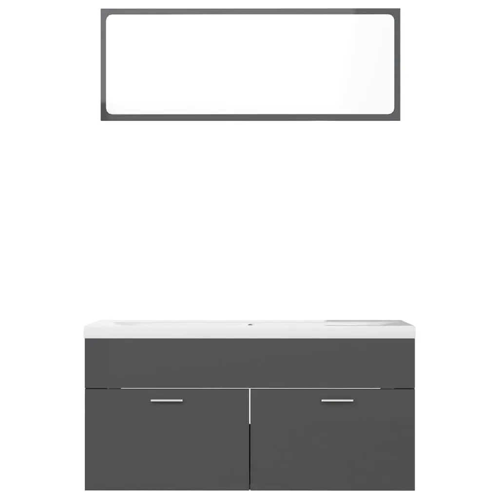 Bathroom Furniture Set High Gloss Grey Engineered Wood 3070900