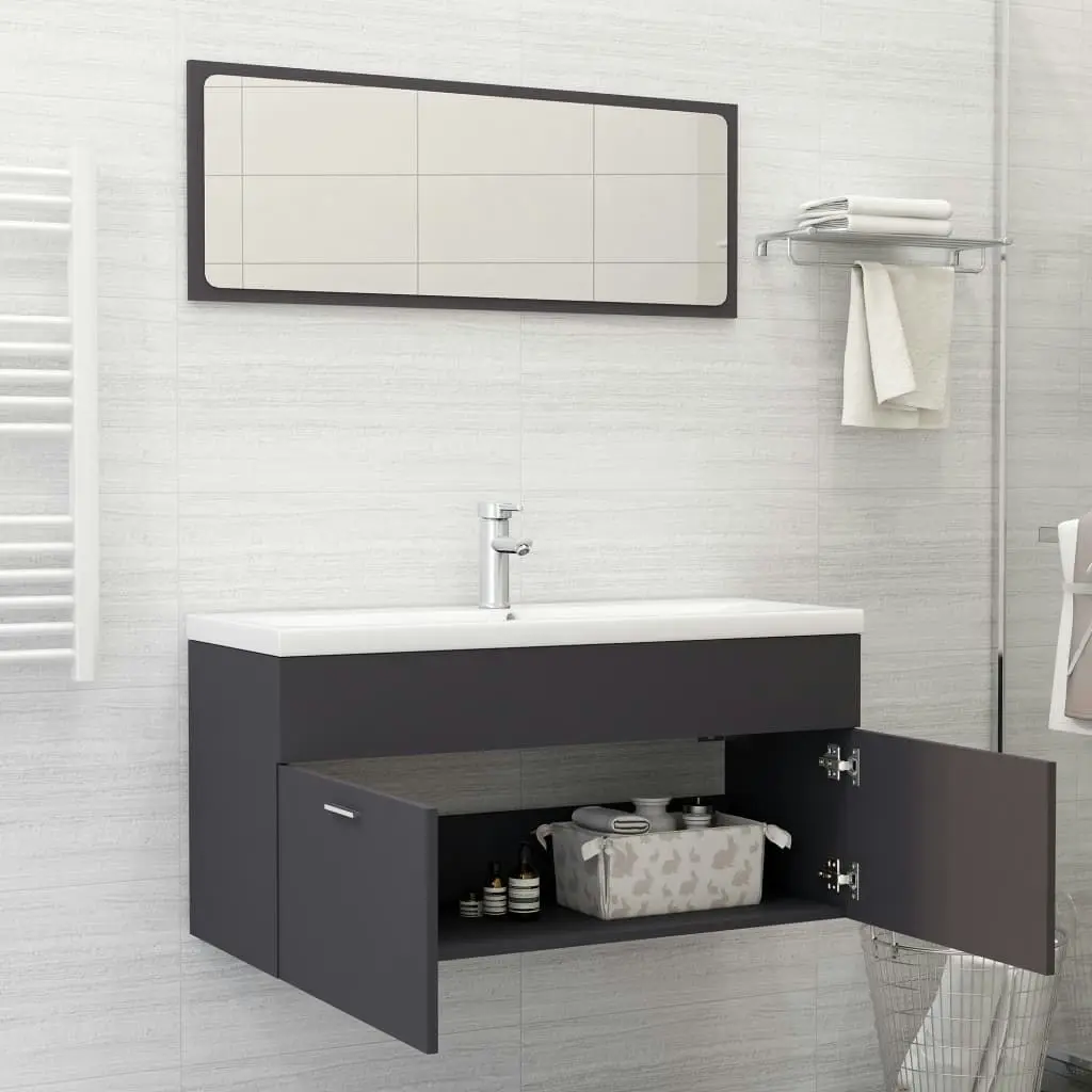 Bathroom Furniture Set Grey Engineered Wood 3070894