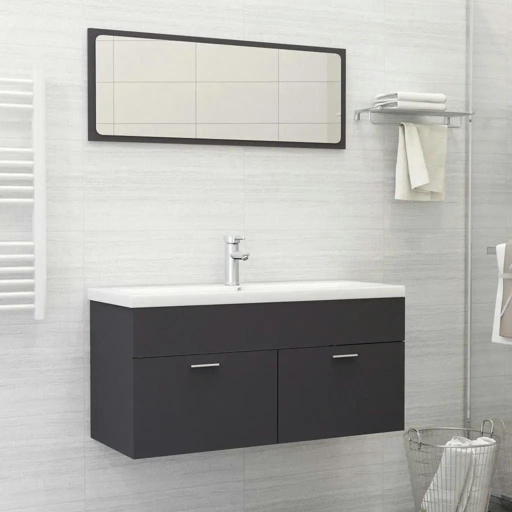 Bathroom Furniture Set Grey Engineered Wood 3070894