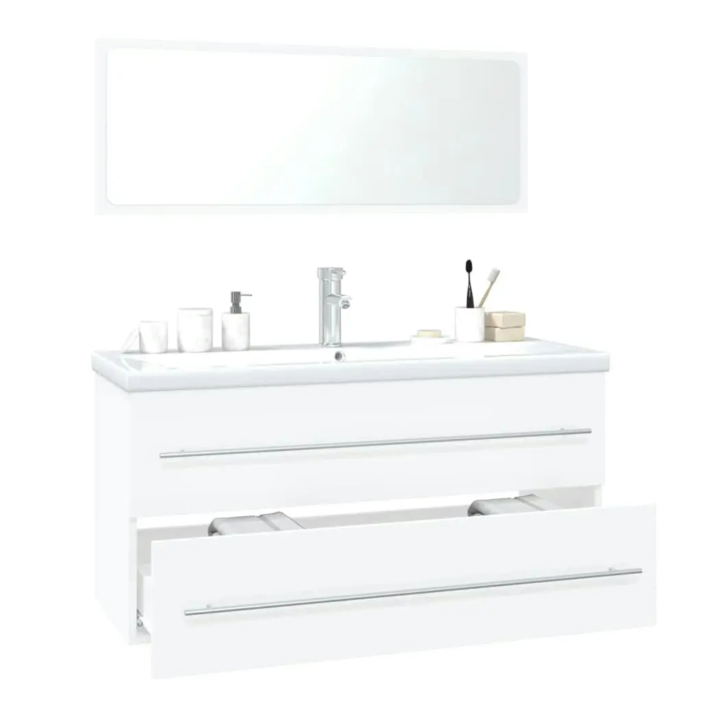 Bathroom Furniture Set High Gloss White Engineered Wood 3152857