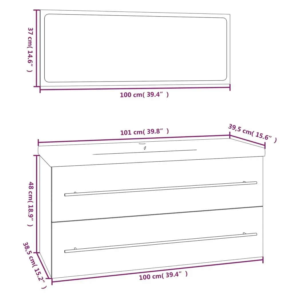 Bathroom Furniture Set High Gloss White Engineered Wood 3152857