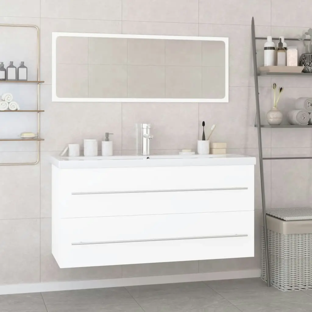 Bathroom Furniture Set High Gloss White Engineered Wood 3152857