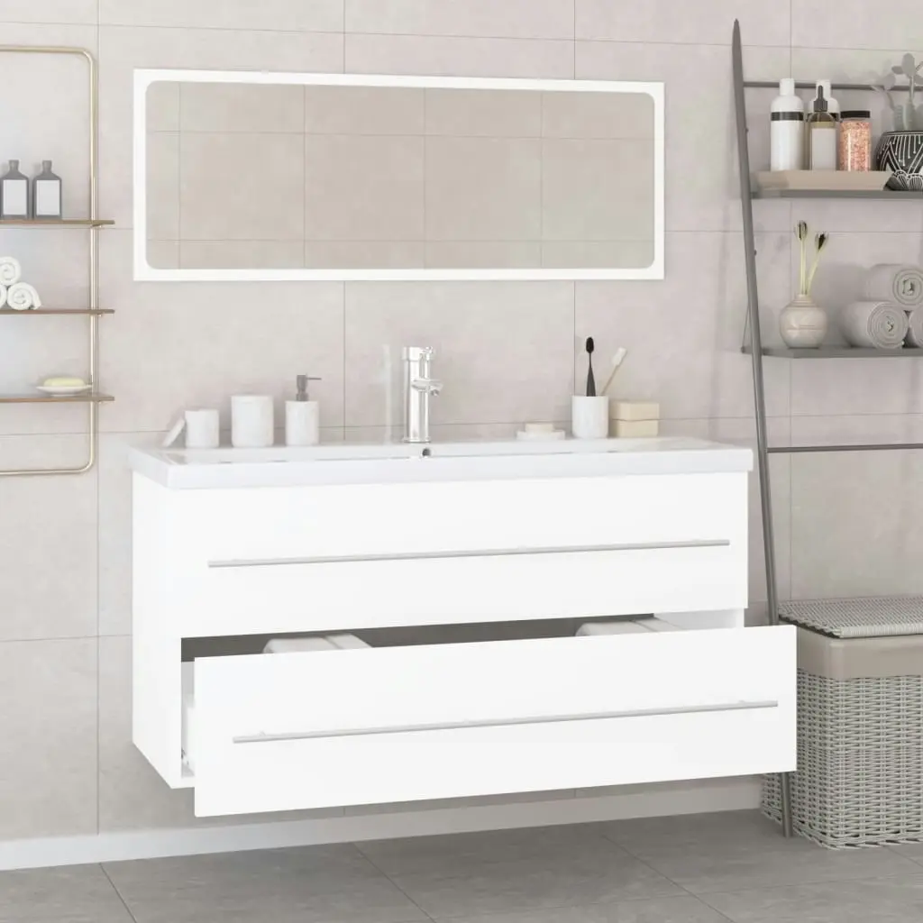 Bathroom Furniture Set High Gloss White Engineered Wood 3152857