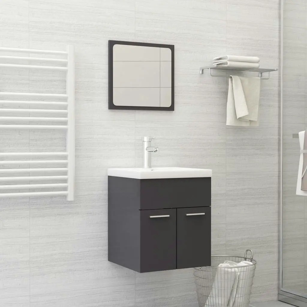 Bathroom Furniture Set High Gloss Grey Engineered Wood 3070864