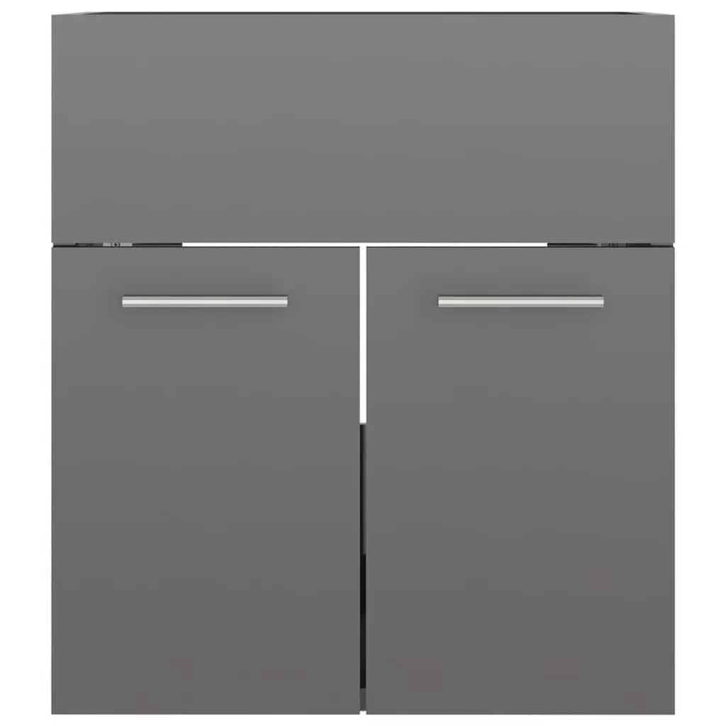 Bathroom Furniture Set High Gloss Grey Engineered Wood 3070864