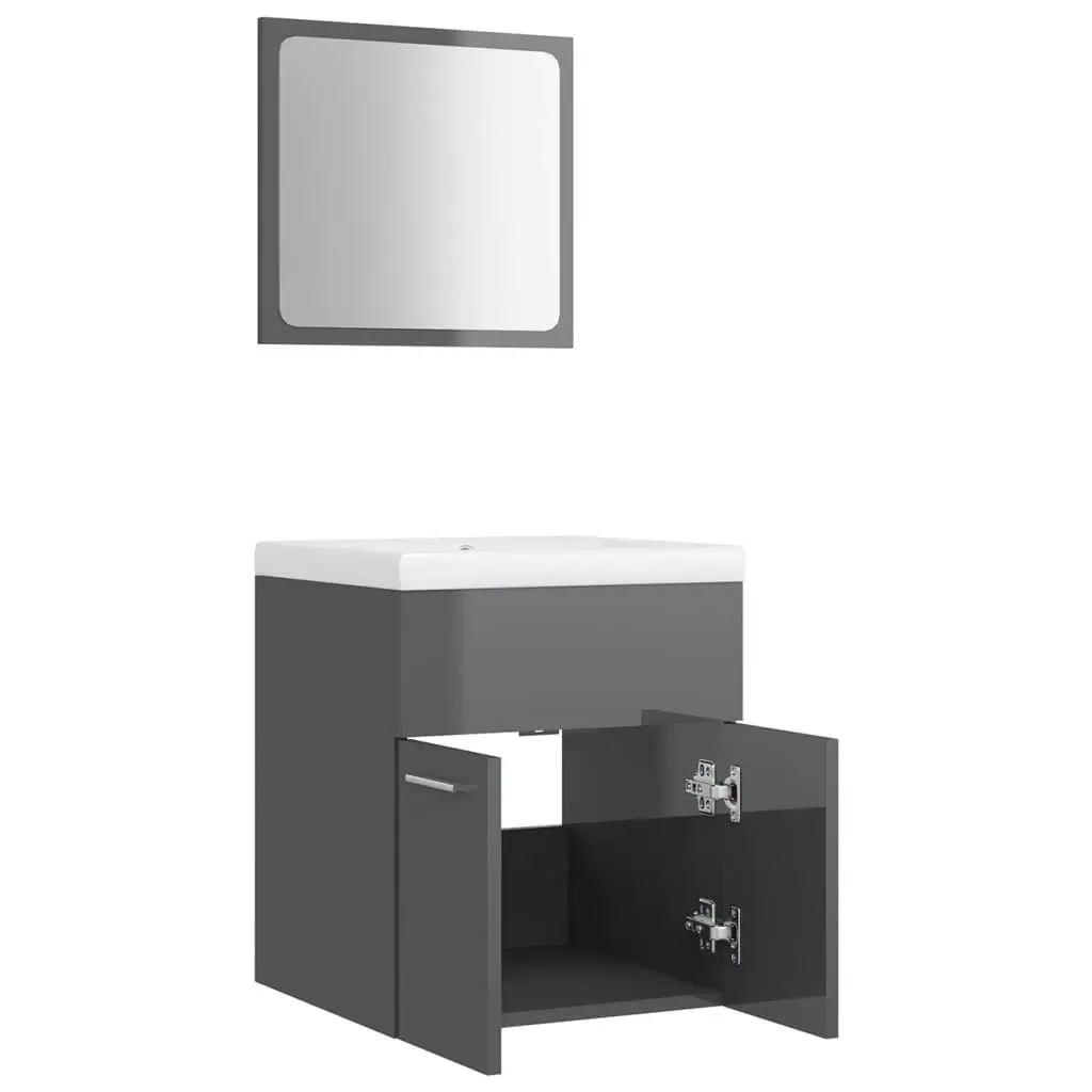 Bathroom Furniture Set High Gloss Grey Engineered Wood 3070864