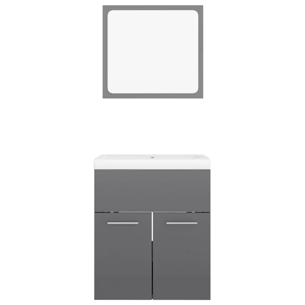 Bathroom Furniture Set High Gloss Grey Engineered Wood 3070864