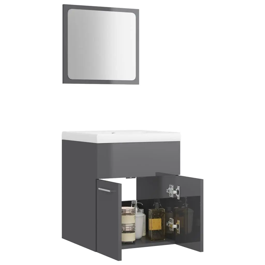 Bathroom Furniture Set High Gloss Grey Engineered Wood 3070864