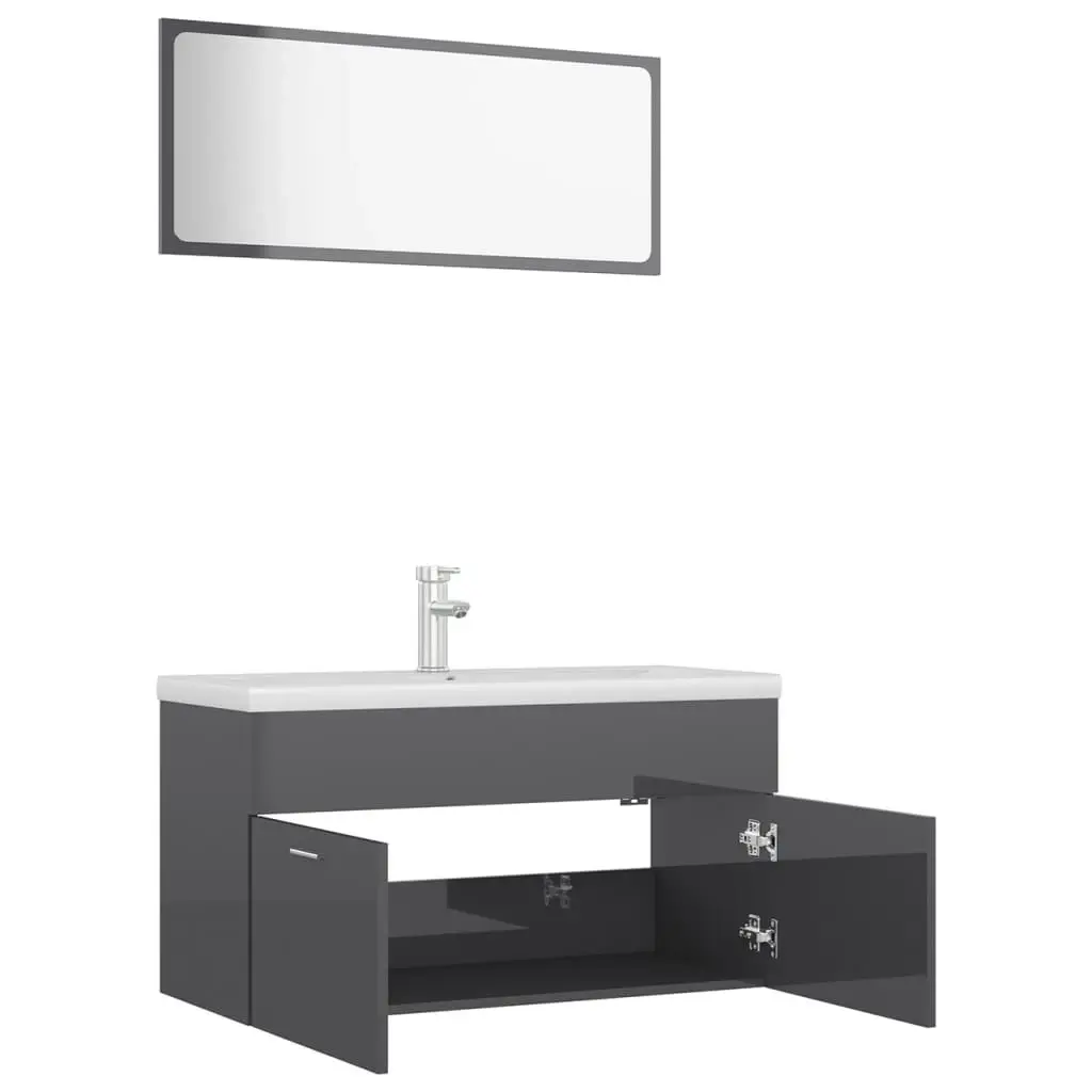 Bathroom Furniture Set High Gloss Grey Engineered Wood 3070891